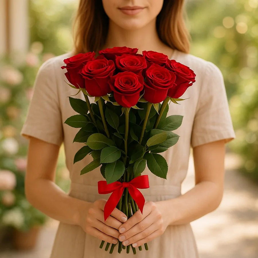 11 Rot Lange Rosen Strauß