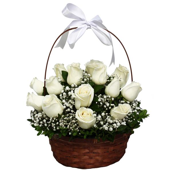 15 White Rose Basket