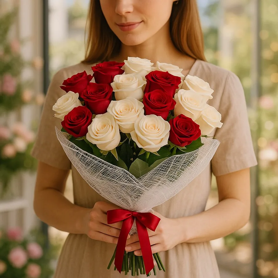 19 Rot Weiß Rosen Strauß