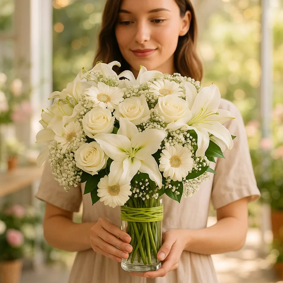 2 Casablanca-Lilie und Weiß Rosen mit Gerbera