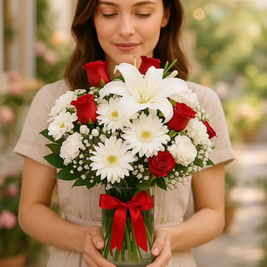 7 Red Rose and Daisies