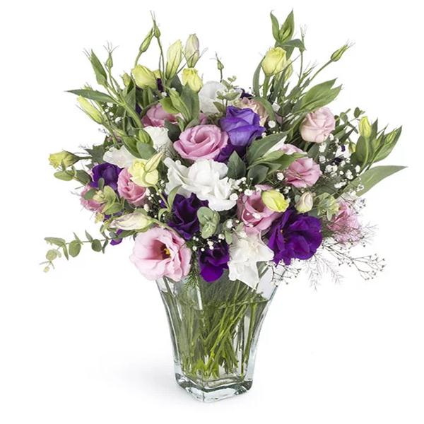 Lisianthus Bouquet in a Glass Vase