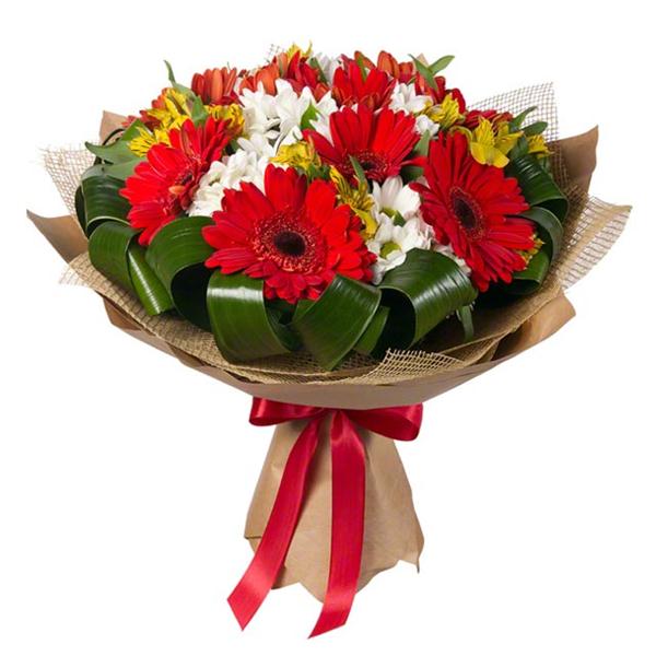 Gerbera ve Beyaz Krizantem Buketi